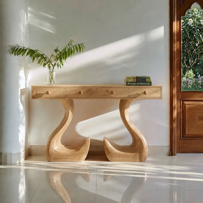 Solid Wood Console Table with Drawers and Sculptural Legs - Livewoodcraft - 3