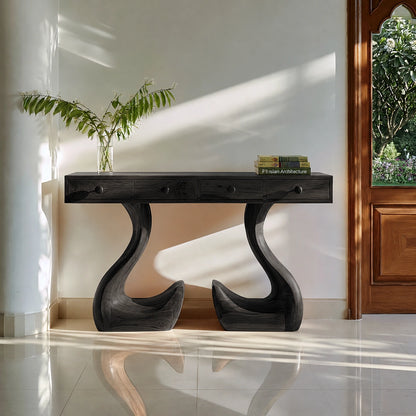 Solid Wood Console Table with Drawers and Sculptural Legs - Livewoodcraft - 4