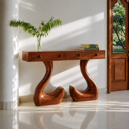 Solid Wood Console Table with Drawers and Sculptural Legs - Livewoodcraft - 6