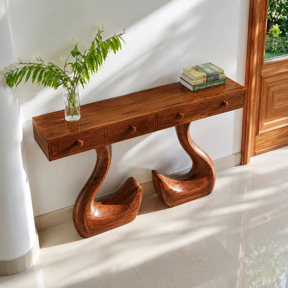 Solid Wood Console Table with Drawers and Sculptural Legs - Livewoodcraft - 7