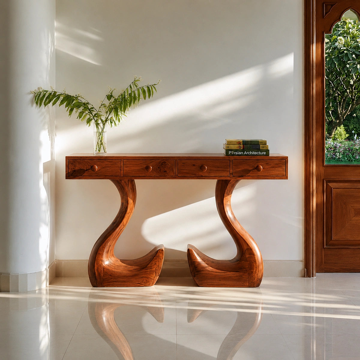 Solid Wood Console Table with Drawers and Sculptural Legs - Livewoodcraft - 8