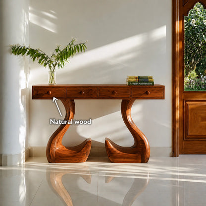 Solid Wood Console Table with Drawers and Sculptural Legs - Livewoodcraft - 9