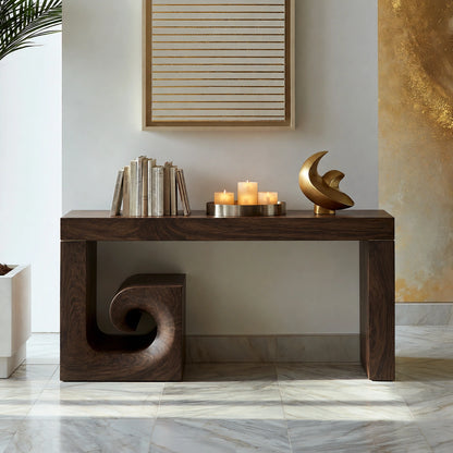Solid Wood Console Table with Sculptural Stool | Modern Entryway & Hallway Table - Livewoodcraft - 2