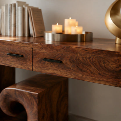 Solid Wood Console Table with Sculptural Stool | Modern Entryway & Hallway Table - Livewoodcraft - 5