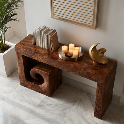 Solid Wood Console Table with Sculptural Stool | Modern Entryway & Hallway Table - Livewoodcraft - 6