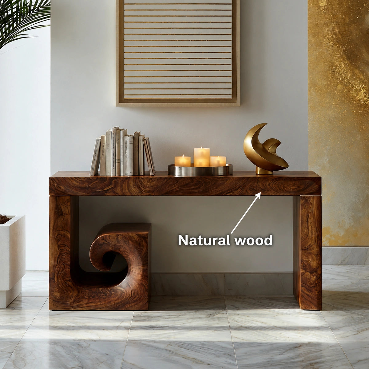 Solid Wood Console Table with Sculptural Stool | Modern Entryway & Hallway Table - Livewoodcraft - 9