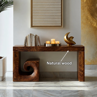 Solid Wood Console Table with Sculptural Stool | Modern Entryway & Hallway Table - Livewoodcraft - 9