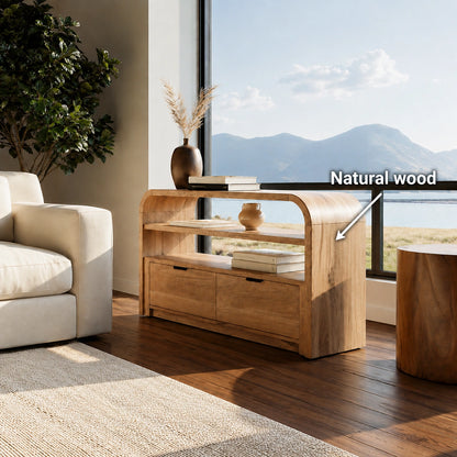Solid Wood Sideboard Cabinet with Drawers and Open Shelves - Livewoodcraft - 10