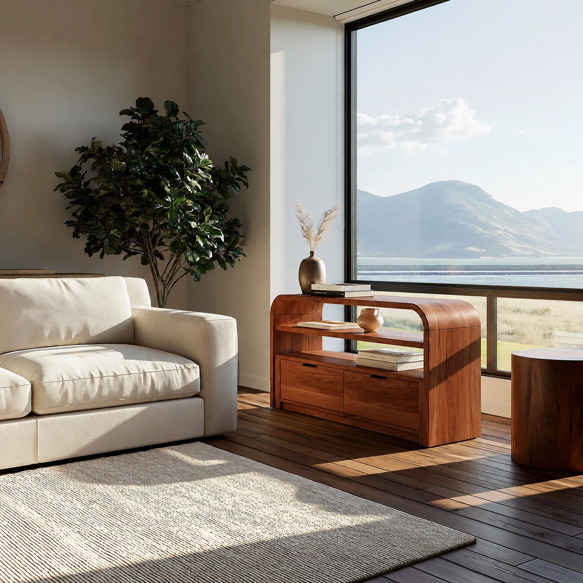 Solid Wood Sideboard Cabinet with Drawers and Open Shelves - Livewoodcraft - 7
