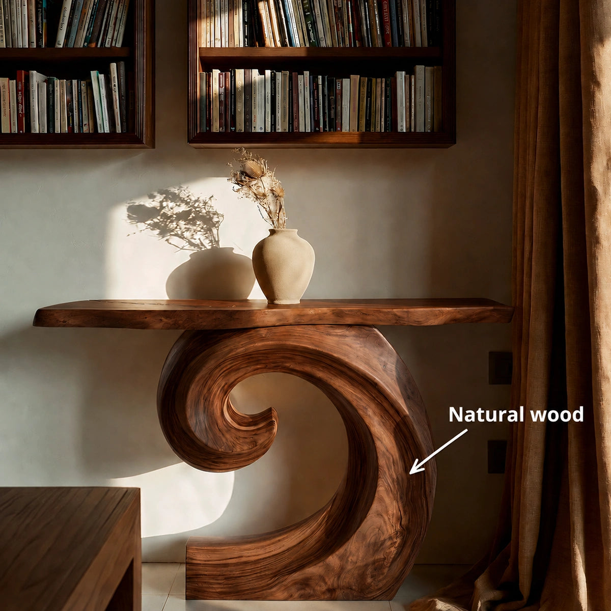 Spiral Base Natural Solid Wood Console Table for Modern Interiors - Livewoodcraft - 10
