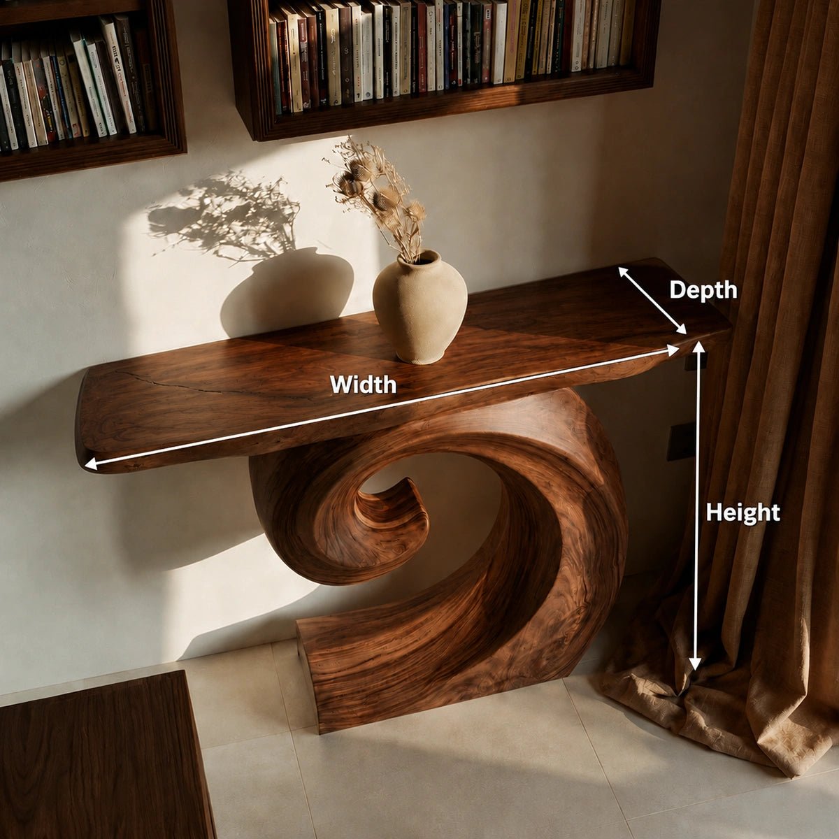 Spiral Base Natural Solid Wood Console Table for Modern Interiors - Livewoodcraft - 9