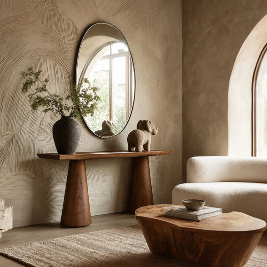 Tapered Pedestal Natural Solid Wood Console Table for Entryways - Echotimber