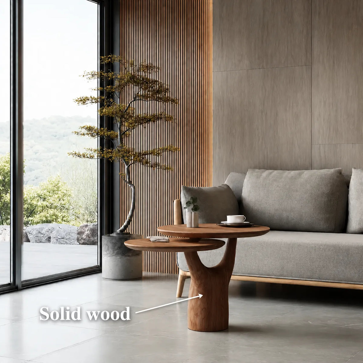 Tiered Natural Solid Wood Coffee Table with Sculptural Pedestal Base - Livewoodcraft - 9