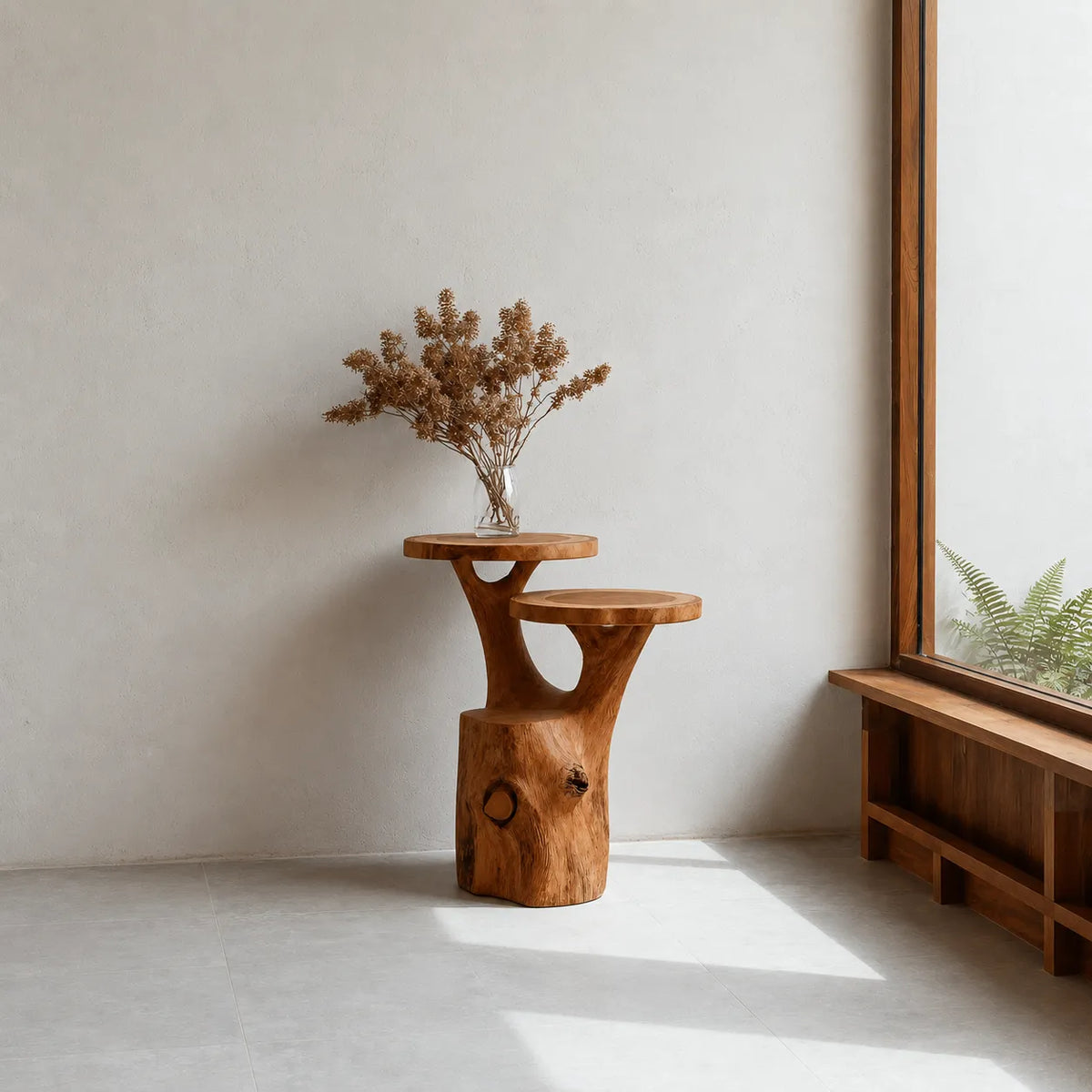Tiered Natural Solid Wood Side Table with Organic Tree Trunk Base - Livewoodcraft - 8