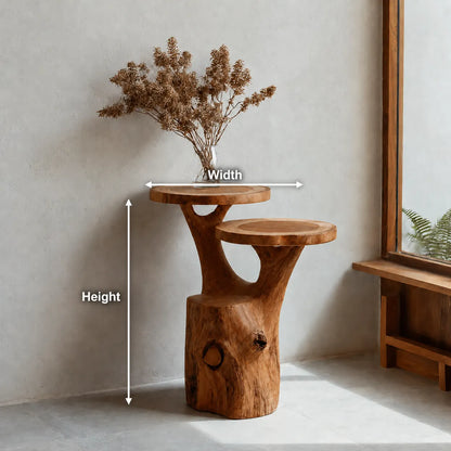 Tiered Natural Solid Wood Side Table with Organic Tree Trunk Base - Livewoodcraft - 9