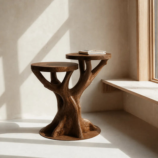 Tiered Natural Solid Wood Side Table with Sculptural Tree Base - Echotimber