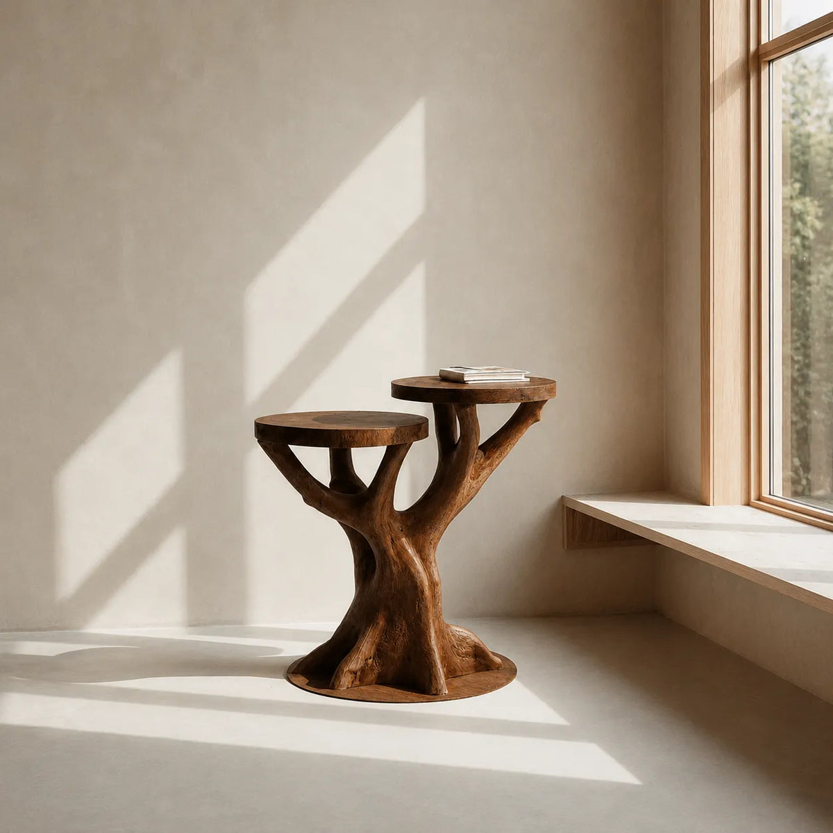 Tiered Natural Solid Wood Side Table with Sculptural Tree Base - Livewoodcraft - 5