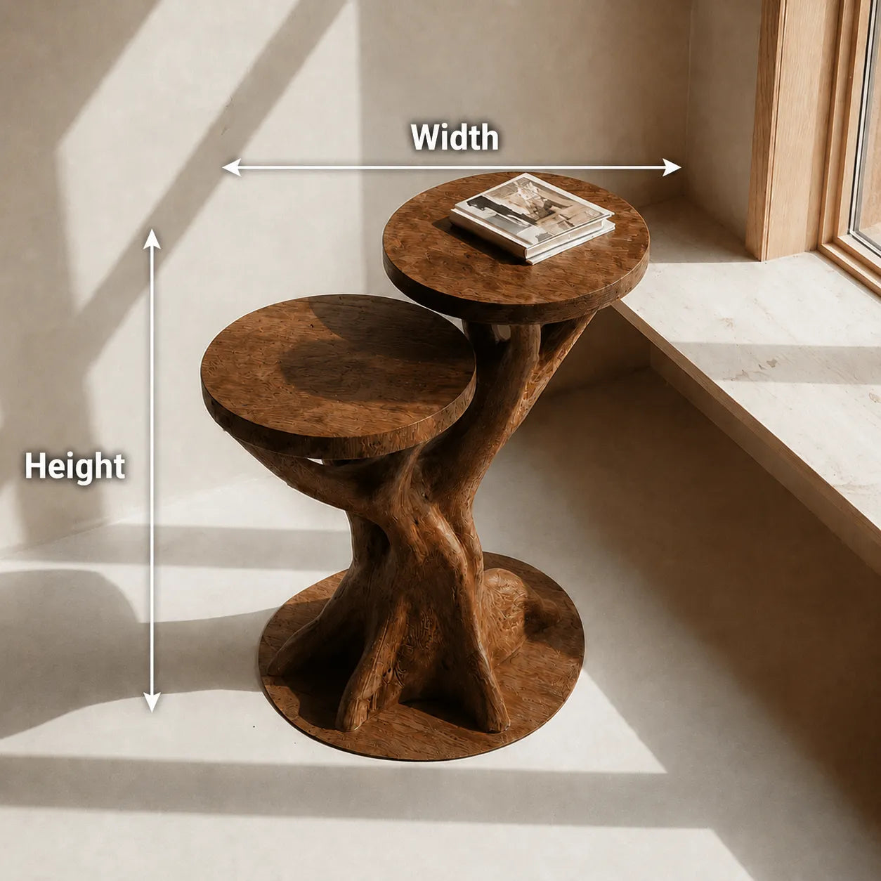 Tiered Natural Solid Wood Side Table with Sculptural Tree Base - Livewoodcraft - 9