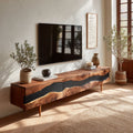Live Edge Natural Solid Wood TV Stand with Organic Flow Front Design