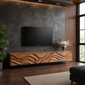 Natural Solid Wood TV Stand Sculptural Wave Modern Style