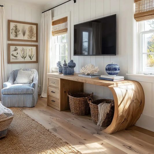 Waterfall Natural Solid Wood Media Console with Drawers and Open Storage - Echotimber