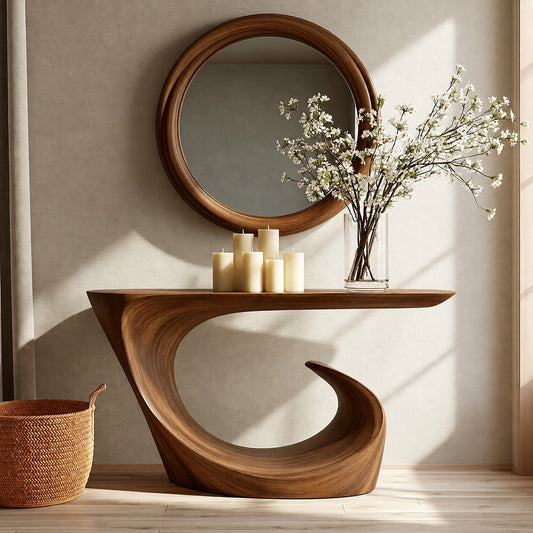 Wave Form Natural Solid Wood Console Table for Modern Entryways - Echotimber