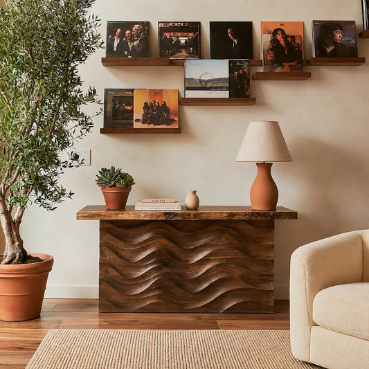 Wave Front Natural Solid Wood Sideboard Cabinet with Concealed Storage - Echotimber