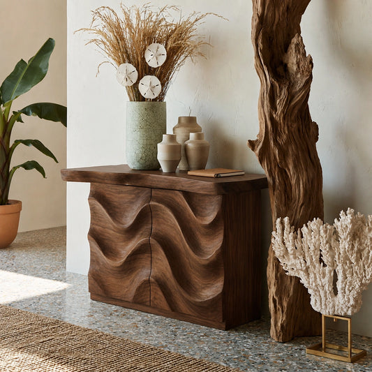 Wave Front Natural Solid Wood Sideboard Cabinet with Hidden Storage - Echotimber