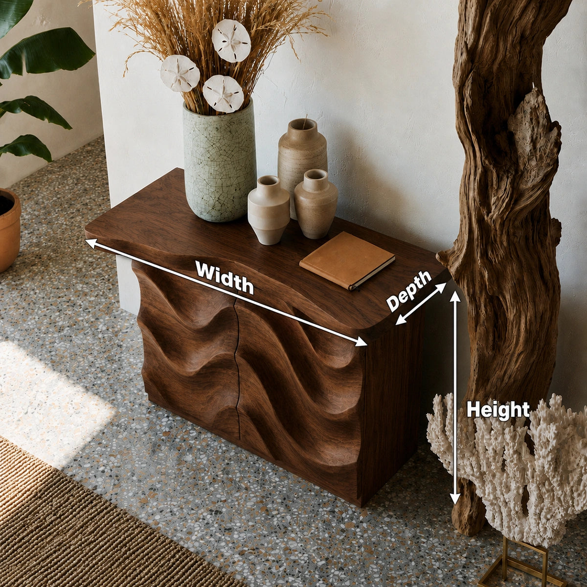 Wave Front Natural Solid Wood Sideboard Cabinet with Hidden Storage - Livewoodcraft - 9