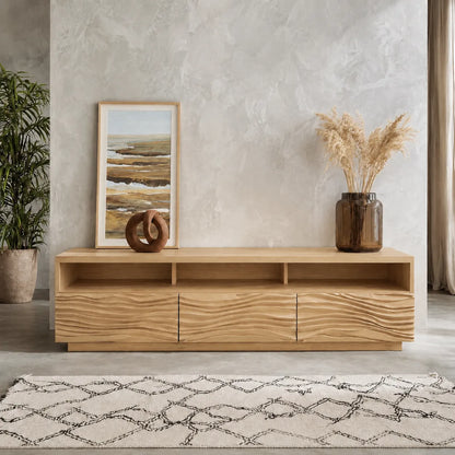 Wave Front TV Stand with Sculpted Storage and Open Display Shelf - Livewoodcraft - 13