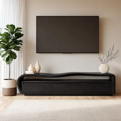 Wave Top Solid Wood TV Stand With Curved Side Frame And Hidden Drawer Storage For Living Room - Livewoodcraft - 3