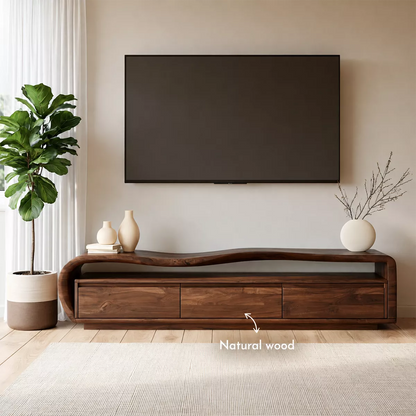 Wave Top Solid Wood TV Stand With Curved Side Frame And Hidden Drawer Storage For Living Room - Livewoodcraft - 9