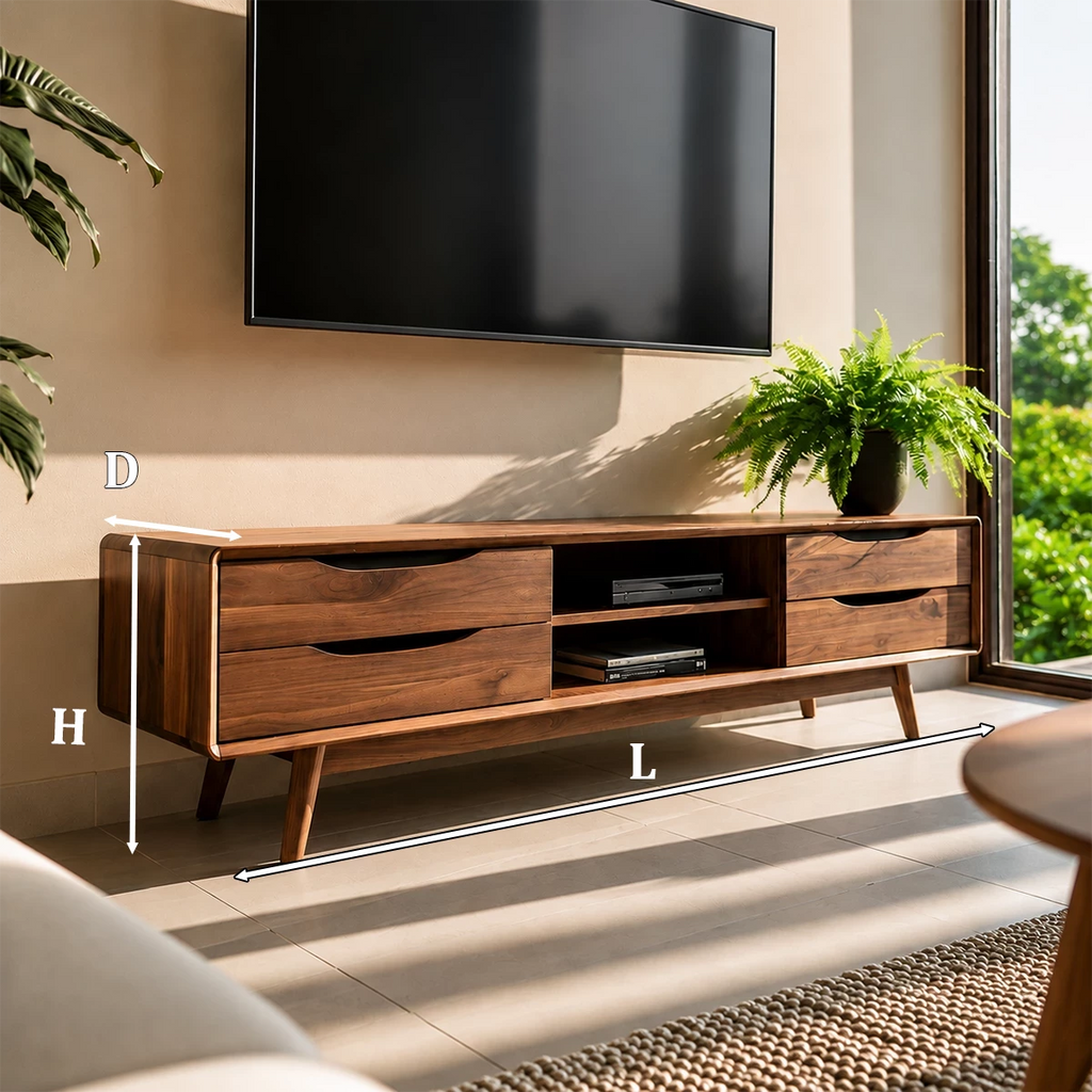 Natural Solid Wood TV Stand Mid Century Modern Style