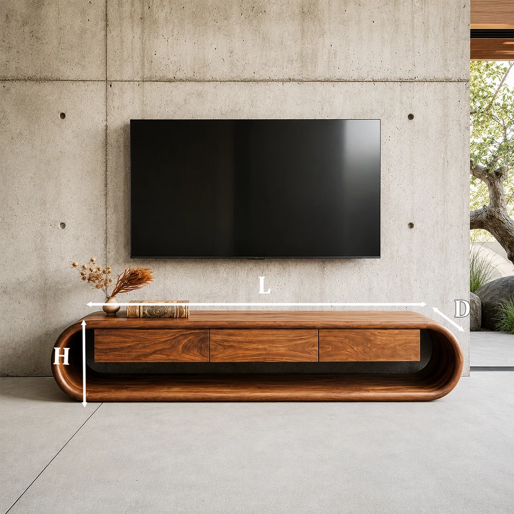 Natural Solid Wood TV Stand Sculptural Loop Modern Style